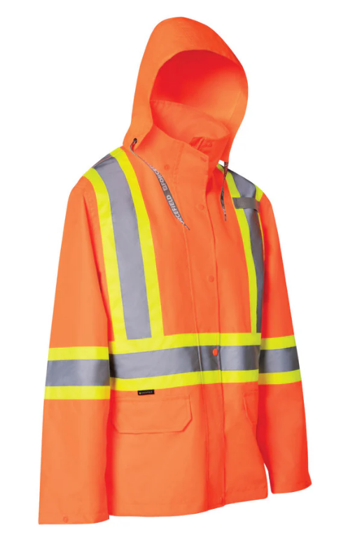 Forcefield Women's Hi Vis Safety Rain Jacket with Snap-Off Hood 023-WHVRJ