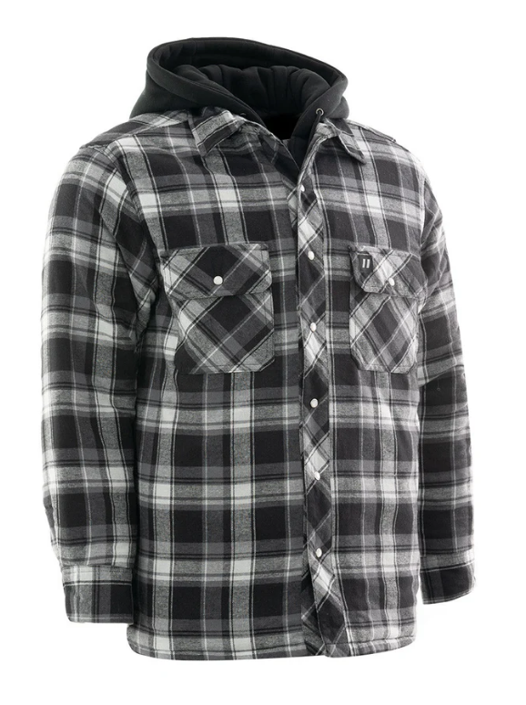 Forcefield Grey Hooded Plaid Quilt-Lined Flannel Shirt Jacket 024-LC696QH-BW