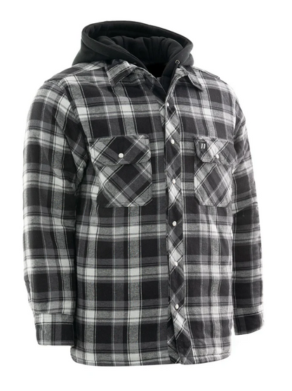 Forcefield Grey Hooded Plaid Quilt-Lined Flannel Shirt Jacket 024-LC696QH-BW