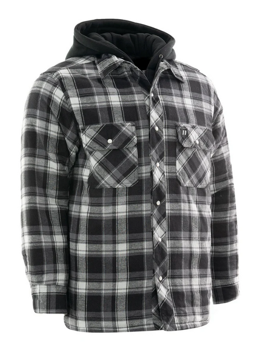 Forcefield Grey Hooded Plaid Quilt-Lined Flannel Shirt Jacket 024-LC696QH-BW