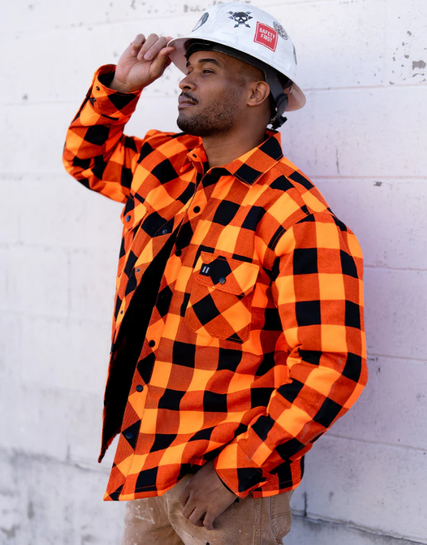 Forcefield Hi Vis Orange/Black Buffalo Plaid Quilted Flannel Shirt Jacket 024-LC53QF-BPORBK
