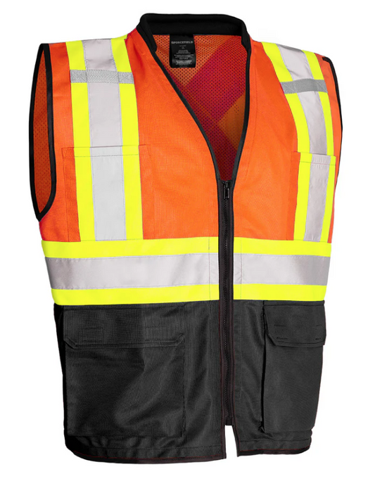 Forcefield Hi Vis Traffic Safety Vest with Zipper Front, Tricot Polyester 022-TV188