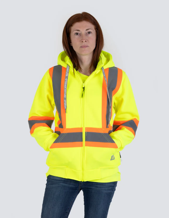 Forcefield Women's Hi Vis Lime Safety Hoodie with Detachable Hood 024-WP844LY