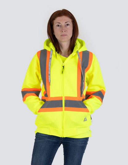 Forcefield Women's Hi Vis Lime Safety Hoodie with Detachable Hood 024-WP844LY