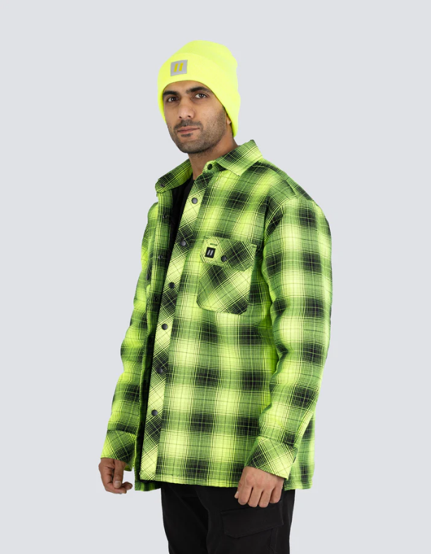 Forcefield Hi Vis Black Shadow Plaid Quilted Flannel Shirt Jacket 024-LC53QF-SPBK