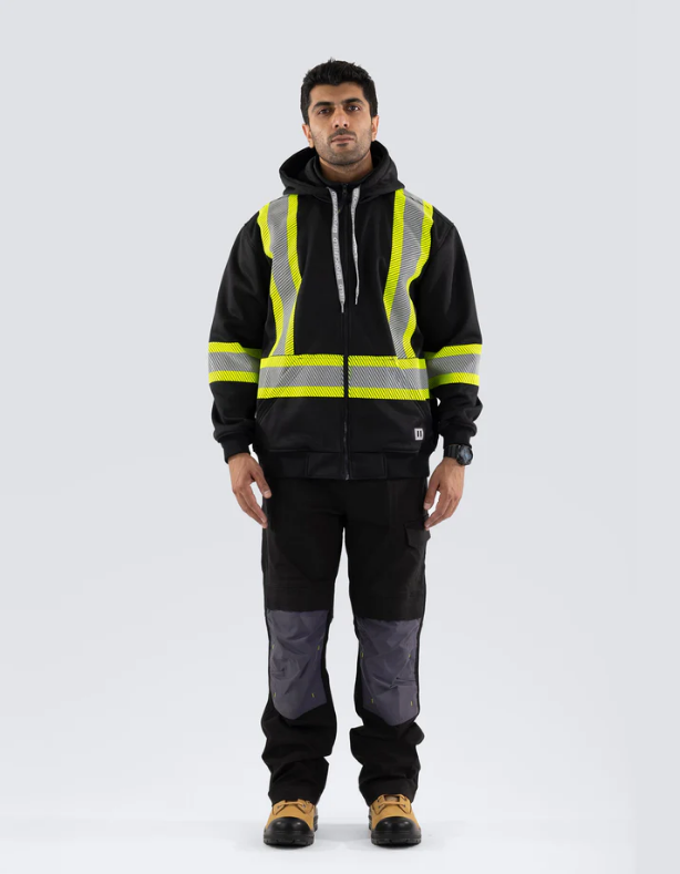 Forcefield Deluxe Hi Vis Safety Hoodie with Segmented Reflective Tape and Detachable Hood 024-P844SEG