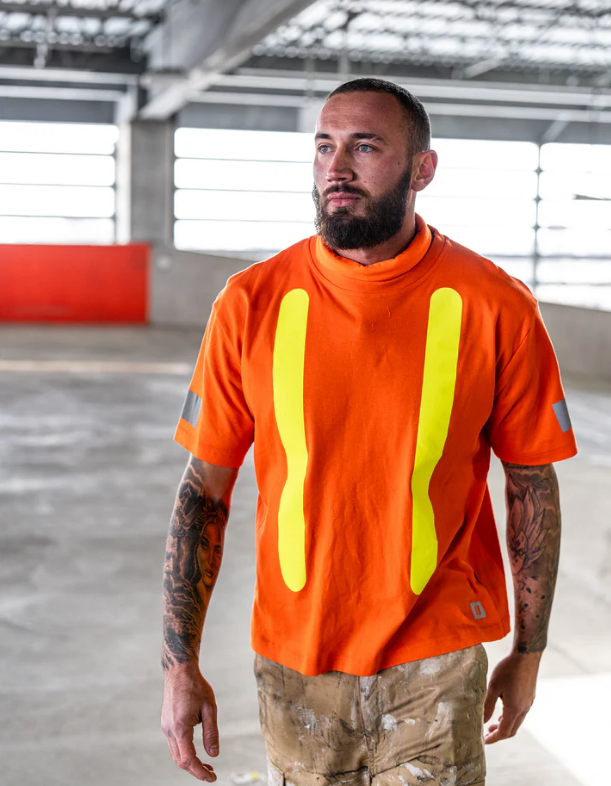 Forcefield Retro Safety Cotton Short Sleeve Tee With Reflective Arm Striping 022-RTROS