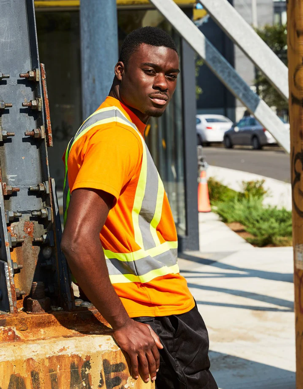 Forcefield Hi Vis Crew Neck Short Sleeve Safety Tee Shirt with Chest Pocket - 022=CBECSA-XL