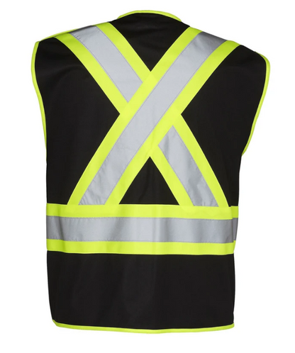 Forcefield 5-Point Tear-Away Hi Vis Traffic Safety Vest, Tricot Polyester, 3 Sizes 022-TV1BK