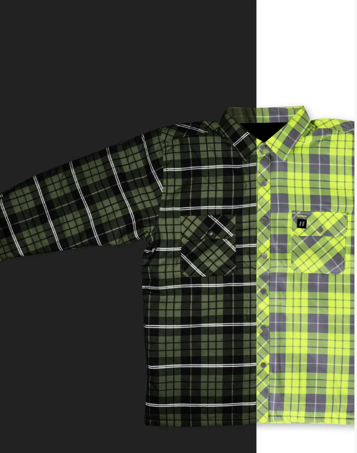 Forcefield Hi Vis Plaid Quilted Flannel Shirt Jacket with Reflective Striping 024-LC53QF-HVRS