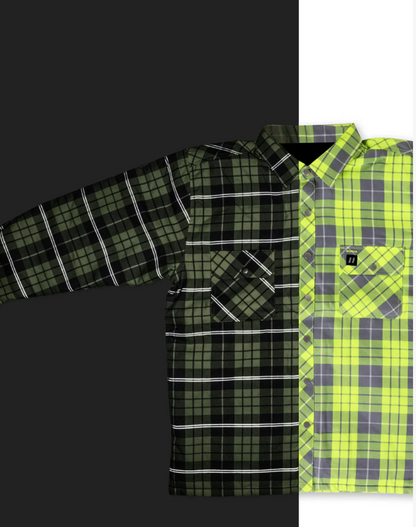 Forcefield Hi Vis Plaid Quilted Flannel Shirt Jacket with Reflective Striping 024-LC53QF-HVRS