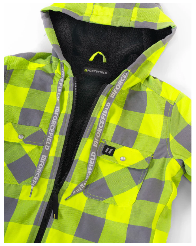 Forcefield Women's Hooded Sherpa-Lined Hi-Vis Buffalo Plaid Flannel Lined Jacket 024-WLC38QHSZ-HVBP