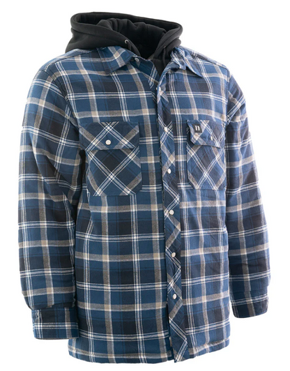 Forcefield Blue Hooded Plaid Quilt-Lined Flannel Shirt Jacket 024-LC696QH-BU