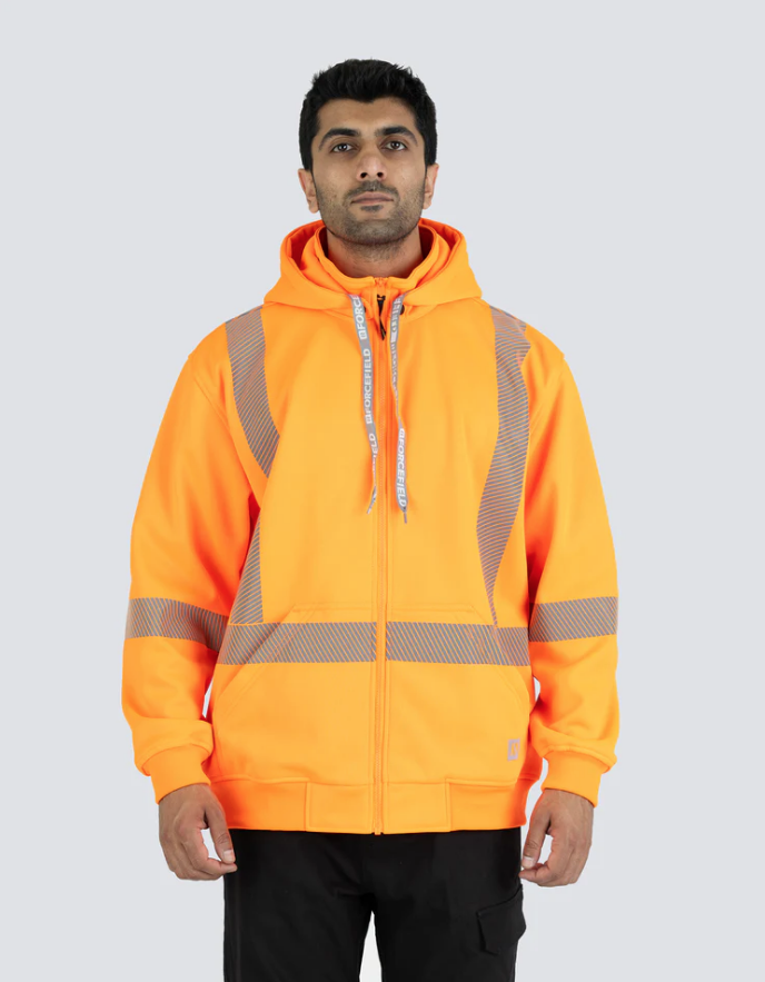 Forcefield Hi Vis Safety Hoodie with Segmented Reflective Tape and Detachable Hood 024-P844SEG