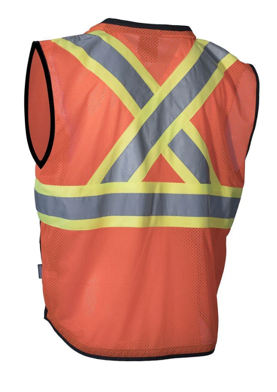Hi Vis Traffic Safety Vest with Zipper Front, Tricot Polyester, 4 Sizes 022-TV188