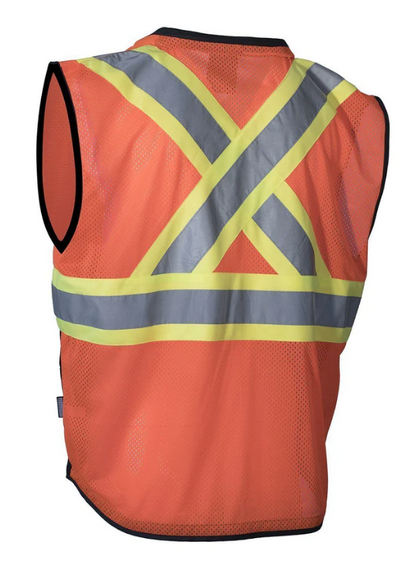 Hi Vis Traffic Safety Vest with Zipper Front, Tricot Polyester, 4 Sizes 022-TV188