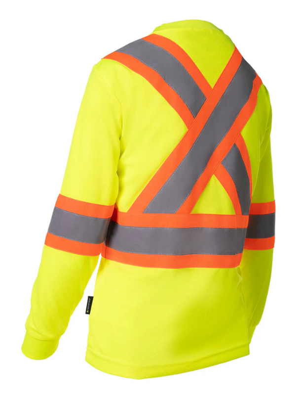 Forcefield Women's Hi Vis Crew Neck Long Sleeve Safety Tee Shirt with Chest Pocket 022-WCBECSALYLS