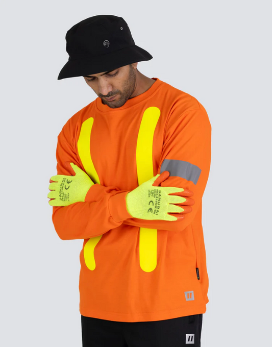 Forcefield Retro Safety Cotton Long Sleeve Tee With Reflective Arm Striping 022-RTROL