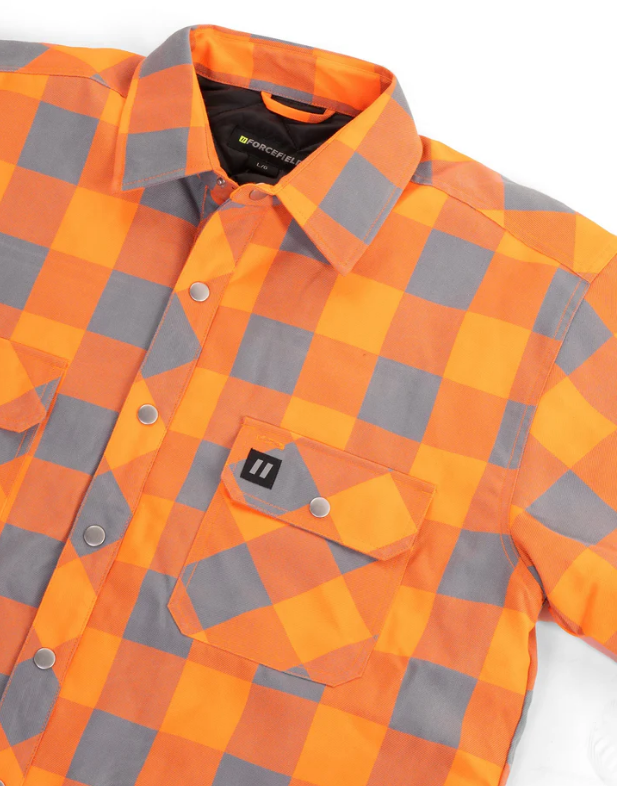 Forcefield Hi Vis Orange/Sliver Buffalo Plaid Quilted Flannel Shirt Jacket 024-LC53QF-BPORSL