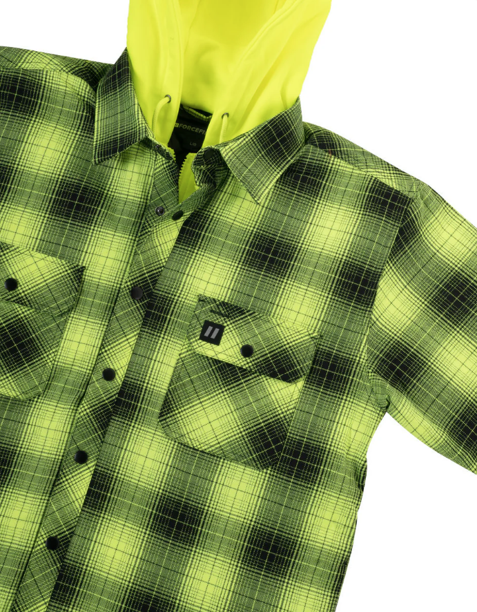 Forcefield Hi Vis Black Shadow Plaid Hooded Quilt-Lined Flannel Shirt Jacket 024-LC696QH-SPBK