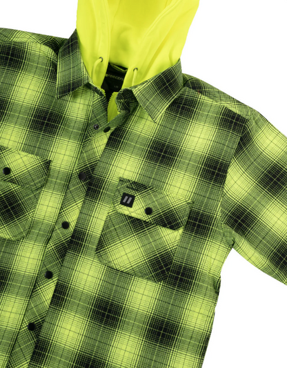 Forcefield Hi Vis Black Shadow Plaid Hooded Quilt-Lined Flannel Shirt Jacket 024-LC696QH-SPBK