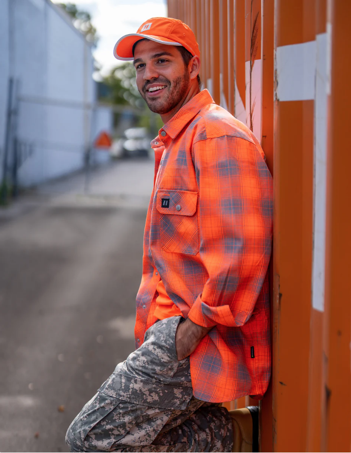 Forcefield Hi Vis Orange Shadow Plaid Quilted Flannel Shirt Jacket 024-LC53QF-SPORGY