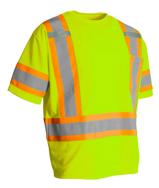 Forcefield Hi Vis Crew Neck Short Sleeve Safety Tee Shirt with Chest Pocket and Arm Bands 022-CBECSP