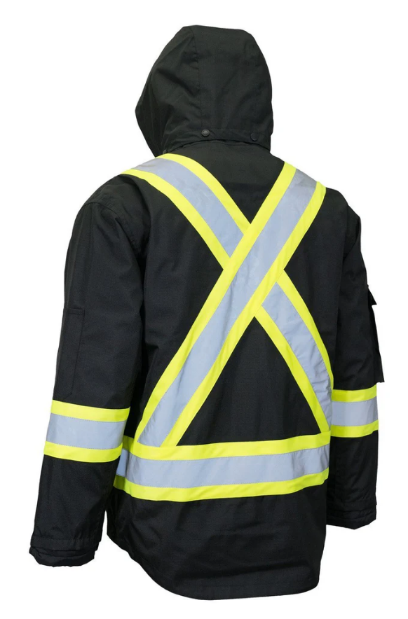 Forcefield Hi Vis Winter Safety Parka with Removable Down Insulated Nylon Puffer Jacket 024-EN705RD