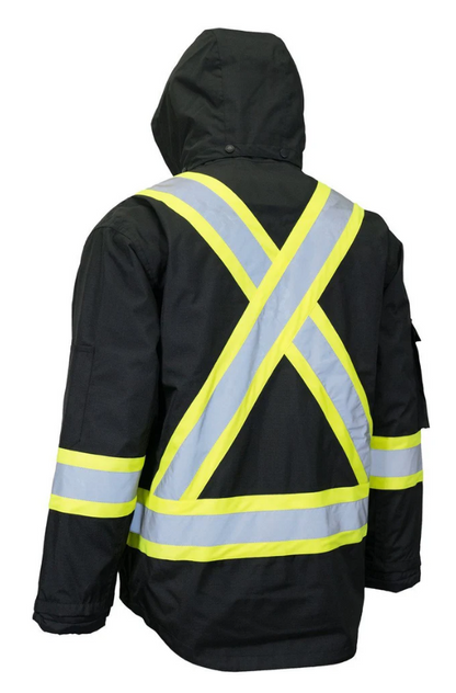 Forcefield Hi Vis Winter Safety Parka with Removable Down Insulated Nylon Puffer Jacket 024-EN705RD