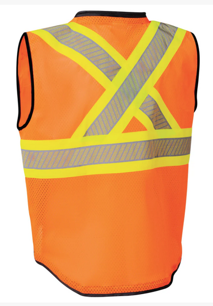 Forcefield Hi-Vis Safety Vest with Zipper Frontand Perforated Reflective Tape 022-TV188OR-PT