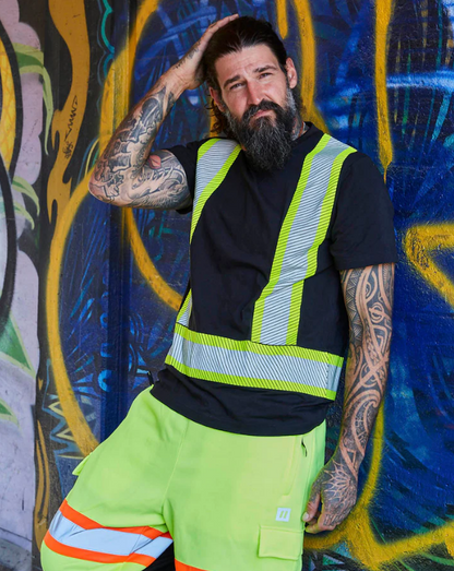 Forcefield Athletic Fit Hi Vis Crew Neck 100% Cotton Short Sleeve Safety Tee Shirt with Segmented Reflective Tape 022-SEGCBE