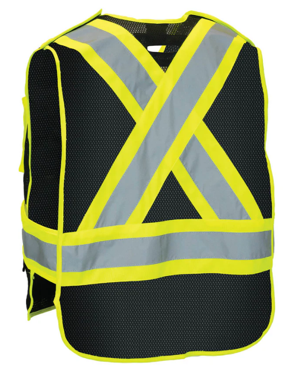 Forcefield 5-Point Tear-away Hi Vis Mesh Traffic Safety Vest, One-Size 022-TV3BK
