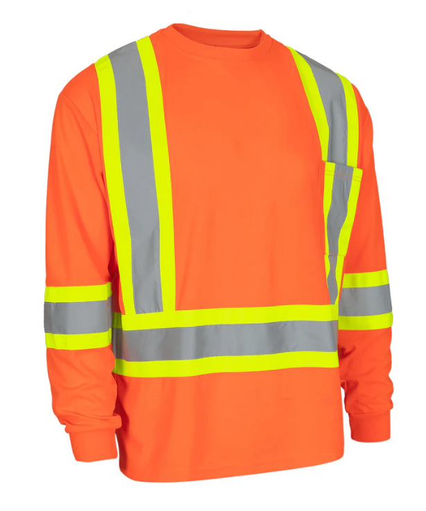 Forcefield Hi Vis Bamboo Fabric Crew Neck Long Sleeve Safety Tee with Chest Pocket 022-BBCSA