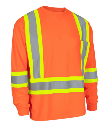 Forcefield Hi Vis Bamboo Fabric Crew Neck Long Sleeve Safety Tee with Chest Pocket 022-BBCSA