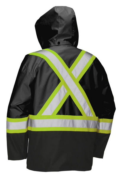 Forcefield Hi Vis Safety Rain Jacket with Snap-Off Hood 023-HVRJ