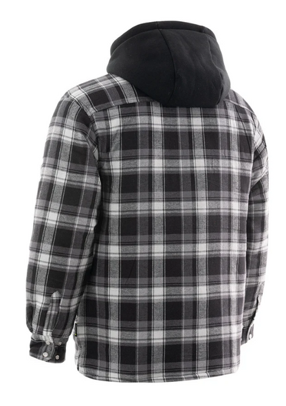 Forcefield Grey Hooded Plaid Quilt-Lined Flannel Shirt Jacket 024-LC696QH-BW