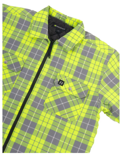 Forcefield Hi Vis Lime Plaid Quilted Flannel Shirt Jacket with Front Zip 024-LC53QFZHT-HV