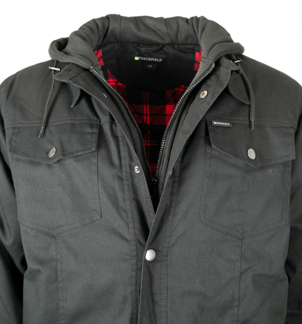 Forcefield Canvas Jacket with Fooler Hoodie and Flannel Lining Forcefield Canvas Jacket with Fooler Hoodie and Flannel Lining 024-GT40BKF