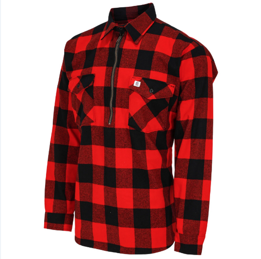 BIG BILL® Long-Sleeve Premium Flannel Shirt with Half-Zip - (384) Plaid Red & Black - 123