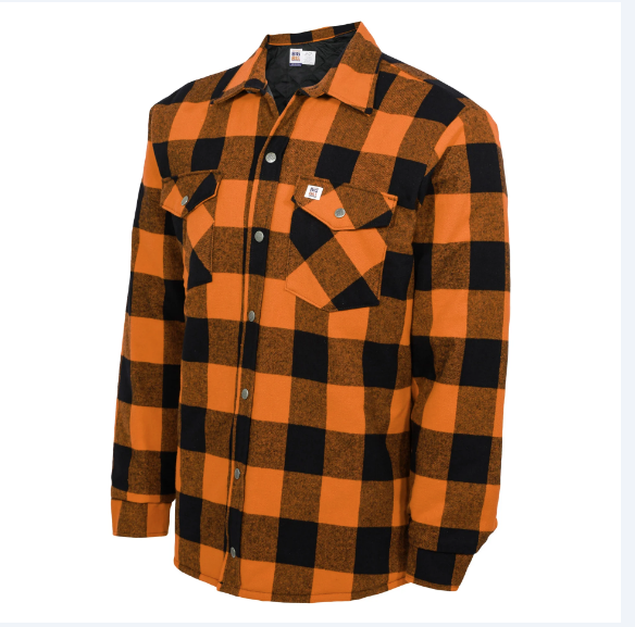 BIG BILL® Quilted Flannel Shirt Jacket with Pockets - (386) Plaid Orange & Black - 223Q
