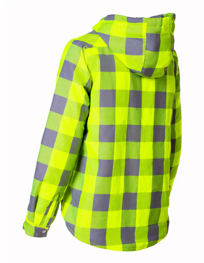 Forcefield Women's Hooded Sherpa-Lined Hi-Vis Buffalo Plaid Flannel Lined Jacket 024-WLC38QHSZ-HVBP