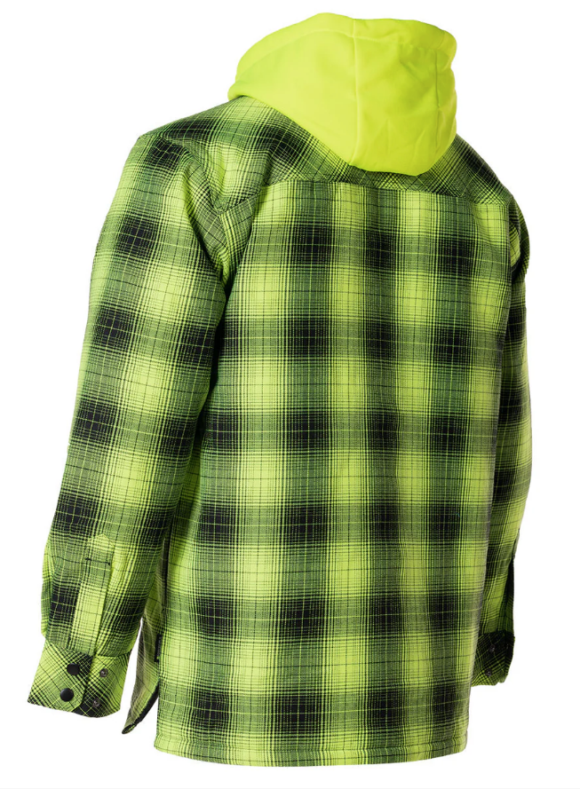 Forcefield Hi Vis Black Shadow Plaid Hooded Quilt-Lined Flannel Shirt Jacket 024-LC696QH-SPBK