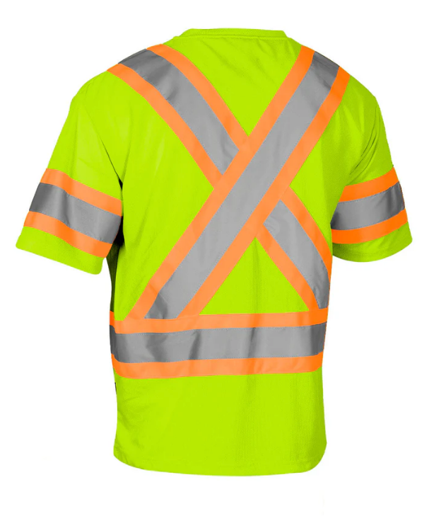 Forcefield Hi Vis Crew Neck Short Sleeve Safety Tee Shirt with Chest Pocket and Arm Bands 022-CBECSP