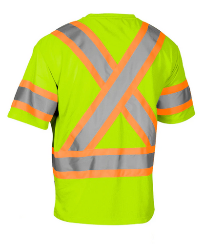 Forcefield Hi Vis Crew Neck Short Sleeve Safety Tee Shirt with Chest Pocket and Arm Bands 022-CBECSP
