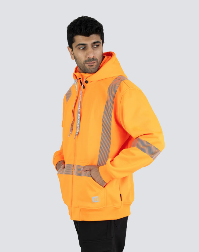 Forcefield Hi Vis Safety Hoodie with Segmented Reflective Tape and Detachable Hood 024-P844SEG