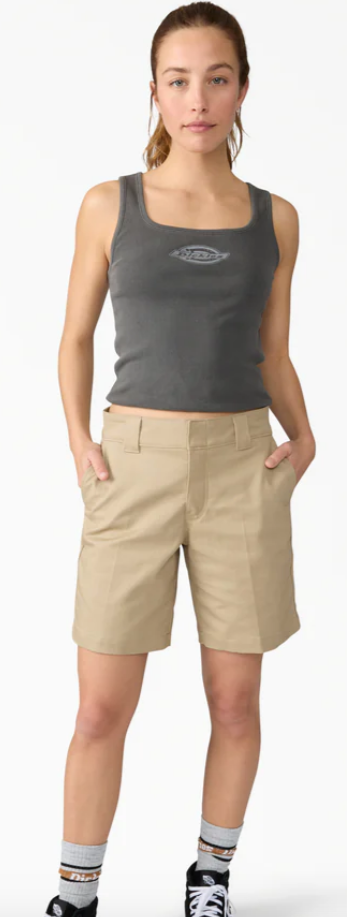 Dickies Women's Super Flex Flat Front Shorts, 9"