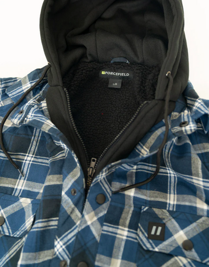 Forcefield Blue Hooded Sherpa-Lined Flannel Shirt Jacket 024-LC696QHSH-BU