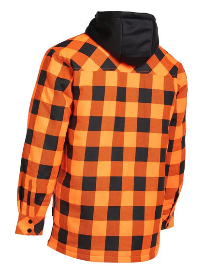 Forcefield Hi Vis Orange/Black Buffalo Plaid Hooded Quilt-Lined Flannel Shirt Jacket 024-LC696QH-BPORBK