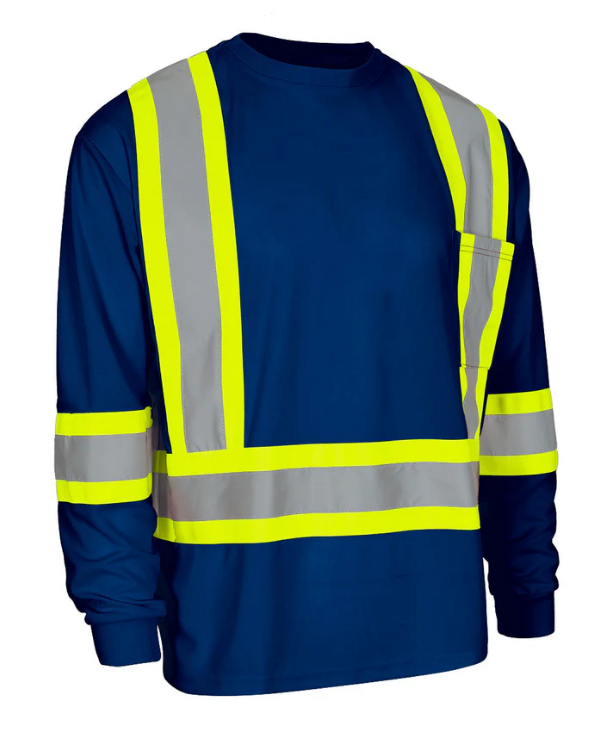 Forcefield Hi Vis Bamboo Fabric Crew Neck Long Sleeve Safety Tee with Chest Pocket 022-BBCSA