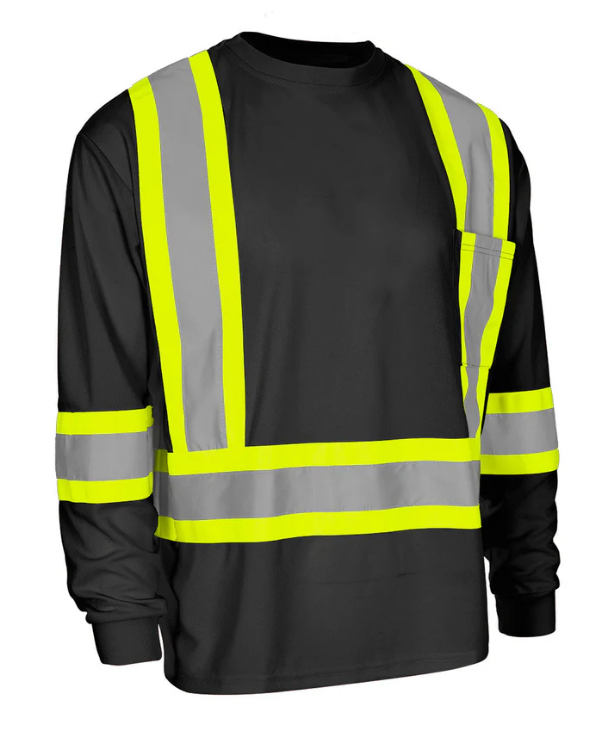 Forcefield Hi Vis Crew Neck Long Sleeve Safety Tee with Chest Pocket 022-CBECSALY